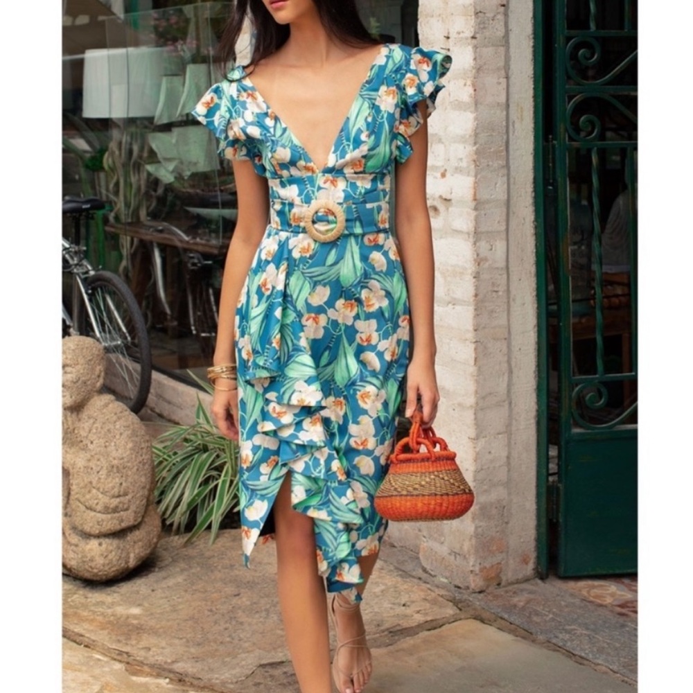 PatBO Floral Belted Midi Dress - Like New!